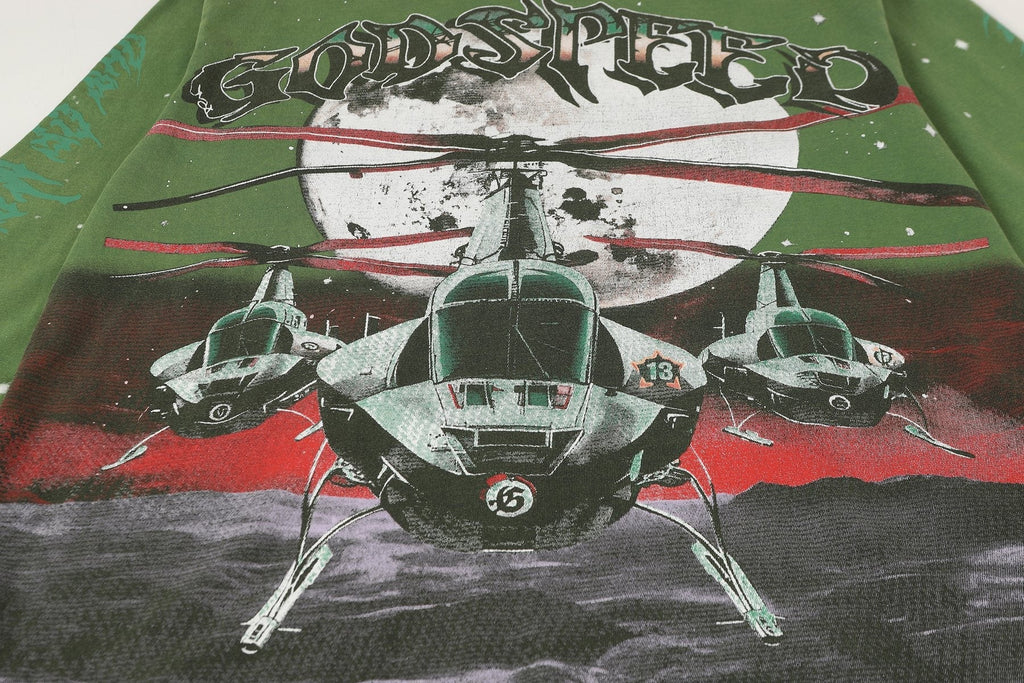 Godspeed Washed Olive Aircraft Graphic Long-Sleeve T-Shirt
