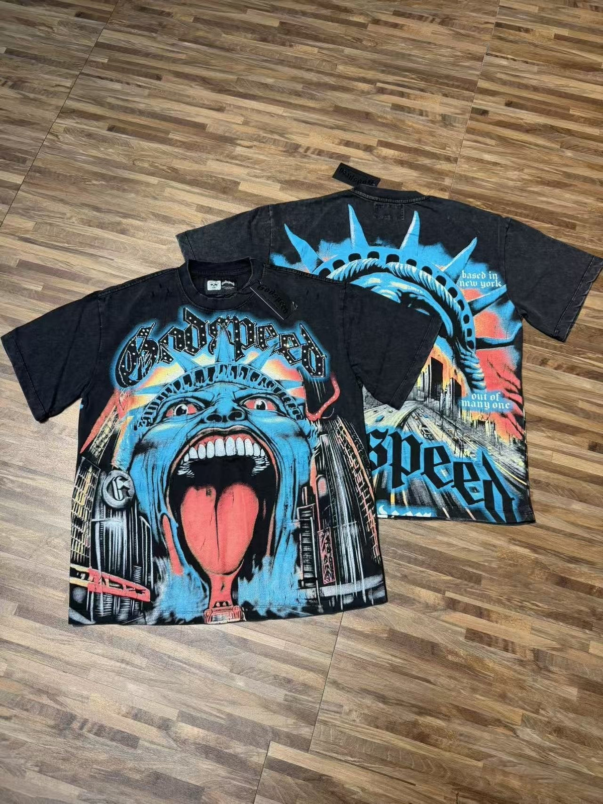 Godspeed Distressed Rhinestone Graphic T-Shirt